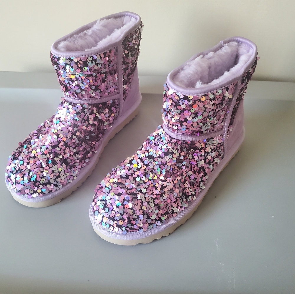 UGG Lilac Frost Classic Mini Stellar Sequin Size 8